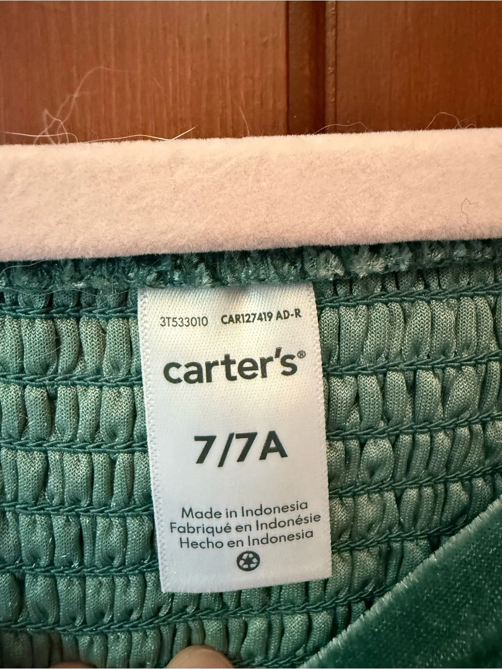 Carter's Emerald Green Velvet Puff-Sleeve Dress